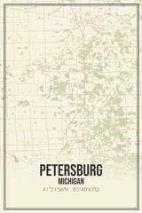 Retro US city map of Petersburg, Michigan. Vintage street map.