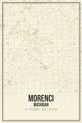 Retro US city map of Morenci, Michigan. Vintage street map.
