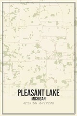 Fototapeta premium Retro US city map of Pleasant Lake, Michigan. Vintage street map.