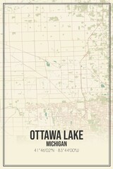 Retro US city map of Ottawa Lake, Michigan. Vintage street map.