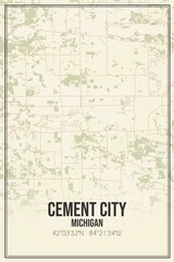 Retro US city map of Cement City, Michigan. Vintage street map.