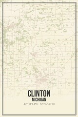 Retro US city map of Clinton, Michigan. Vintage street map.