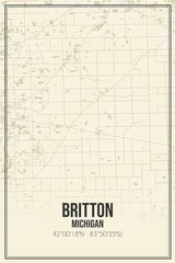 Retro US city map of Britton, Michigan. Vintage street map.