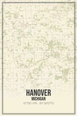 Retro US city map of Hanover, Michigan. Vintage street map.