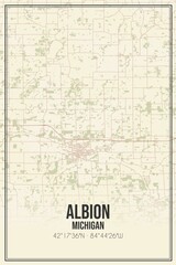 Retro US city map of Albion, Michigan. Vintage street map.