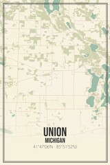 Retro US city map of Union, Michigan. Vintage street map.