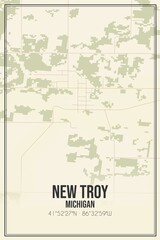 Retro US city map of New Troy, Michigan. Vintage street map.