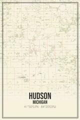 Retro US city map of Hudson, Michigan. Vintage street map.