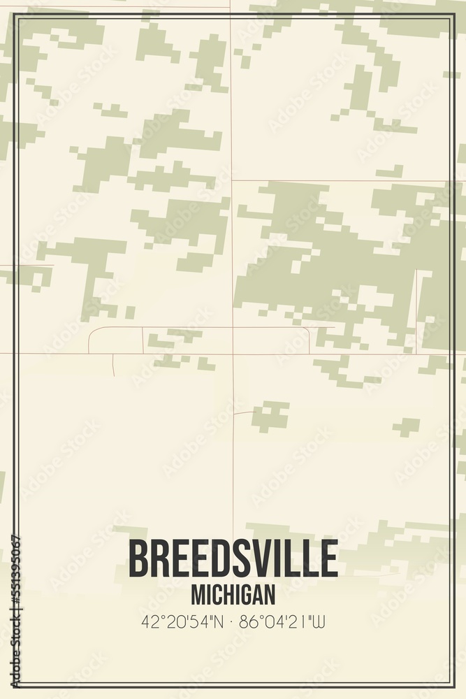 Wall mural retro us city map of breedsville, michigan. vintage street map.