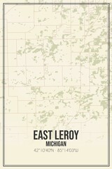 Retro US city map of East Leroy, Michigan. Vintage street map.