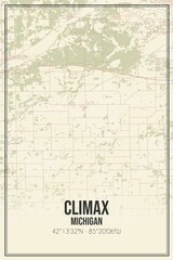 Retro US city map of Climax, Michigan. Vintage street map.
