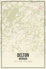 Retro US city map of Delton, Michigan. Vintage street map.