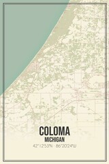 Retro US city map of Coloma, Michigan. Vintage street map.