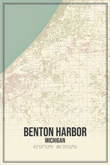 Retro US city map of Benton Harbor, Michigan. Vintage street map.
