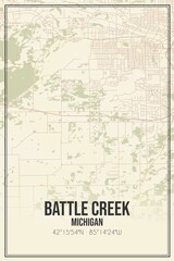 Retro US city map of Battle Creek, Michigan. Vintage street map.