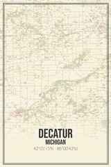 Retro US city map of Decatur, Michigan. Vintage street map.