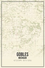 Retro US city map of Gobles, Michigan. Vintage street map.