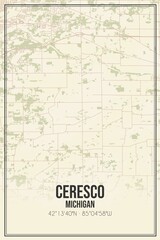 Retro US city map of Ceresco, Michigan. Vintage street map.