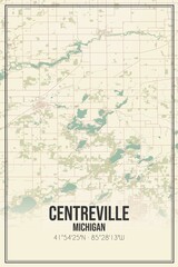 Retro US city map of Centreville, Michigan. Vintage street map.