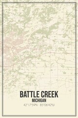 Retro US city map of Battle Creek, Michigan. Vintage street map.