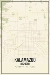 Retro US city map of Kalamazoo, Michigan. Vintage street map.