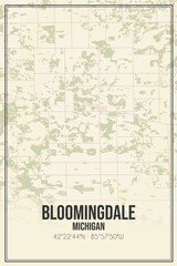 Retro US city map of Bloomingdale, Michigan. Vintage street map.