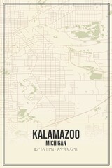 Retro US city map of Kalamazoo, Michigan. Vintage street map.