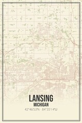 Fototapeta premium Retro US city map of Lansing, Michigan. Vintage street map.