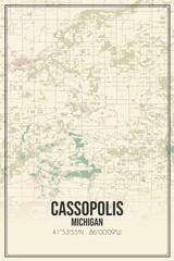 Retro US city map of Cassopolis, Michigan. Vintage street map.