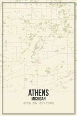 Retro US city map of Athens, Michigan. Vintage street map.