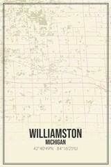 Retro US city map of Williamston, Michigan. Vintage street map.