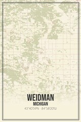 Retro US city map of Weidman, Michigan. Vintage street map.