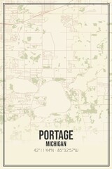Retro US city map of Portage, Michigan. Vintage street map.