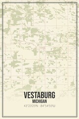 Retro US city map of Vestaburg, Michigan. Vintage street map.