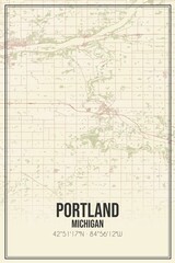 Retro US city map of Portland, Michigan. Vintage street map.