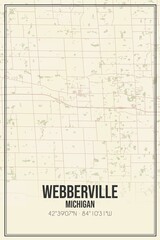 Retro US city map of Webberville, Michigan. Vintage street map.