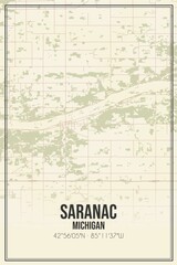 Retro US city map of Saranac, Michigan. Vintage street map.