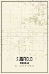 Retro US city map of Sunfield, Michigan. Vintage street map.