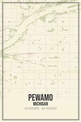 Retro US city map of Pewamo, Michigan. Vintage street map.