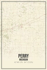 Retro US city map of Perry, Michigan. Vintage street map.