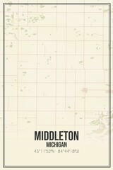 Retro US city map of Middleton, Michigan. Vintage street map.