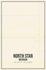Retro US city map of North Star, Michigan. Vintage street map.