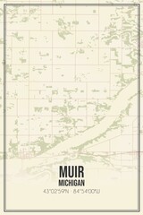 Retro US city map of Muir, Michigan. Vintage street map.