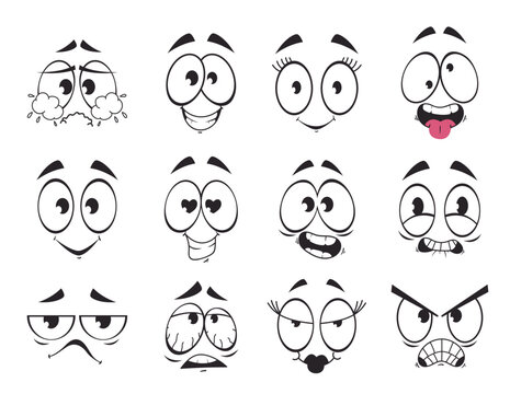 Cartoon face expression mouth eye comic style characters abstract concept set. Vector flat graphic design element concept illustration