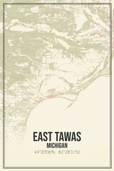 Fototapeta premium Retro US city map of East Tawas, Michigan. Vintage street map.