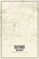 Retro US city map of Deford, Michigan. Vintage street map.