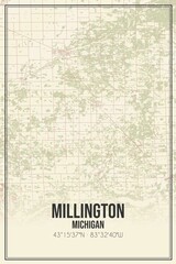 Retro US city map of Millington, Michigan. Vintage street map.