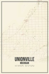 Retro US city map of Unionville, Michigan. Vintage street map.