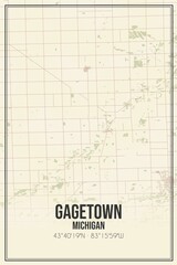 Retro US city map of Gagetown, Michigan. Vintage street map.