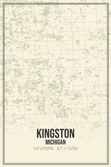 Retro US city map of Kingston, Michigan. Vintage street map.